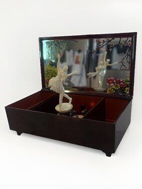 Vintage YAP 1981 Wind Up Musical Jewelry Box Dancing Ballet Swan Lake Works!